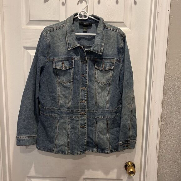 Venezia Blue Denim Button Down Collared Cotton Blend Jacket Size 14/16 Chore - Picture 1 of 8